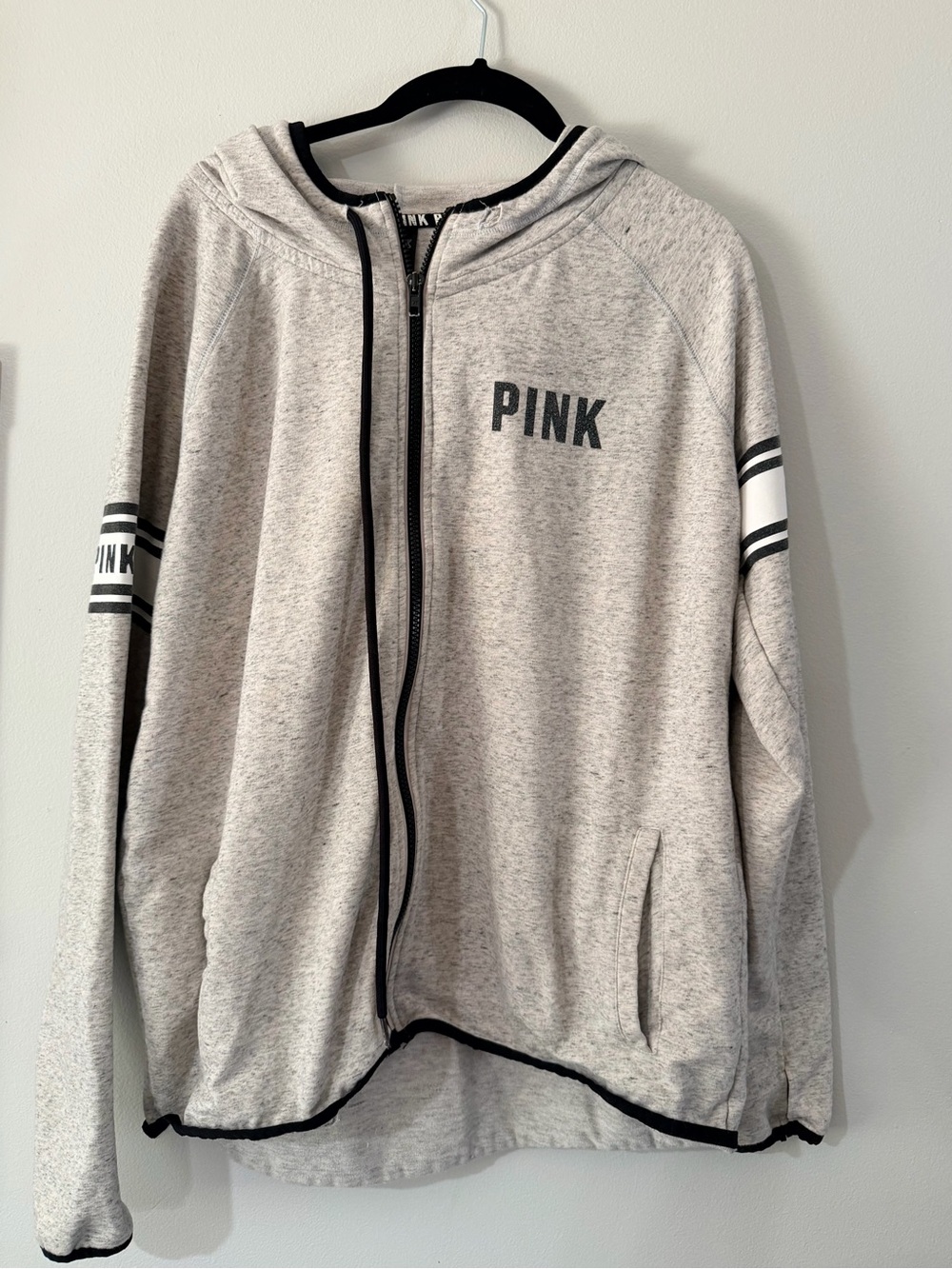 Victoria's Secret PINK Heather Gray Zip-Up Hoodie with Black Trim